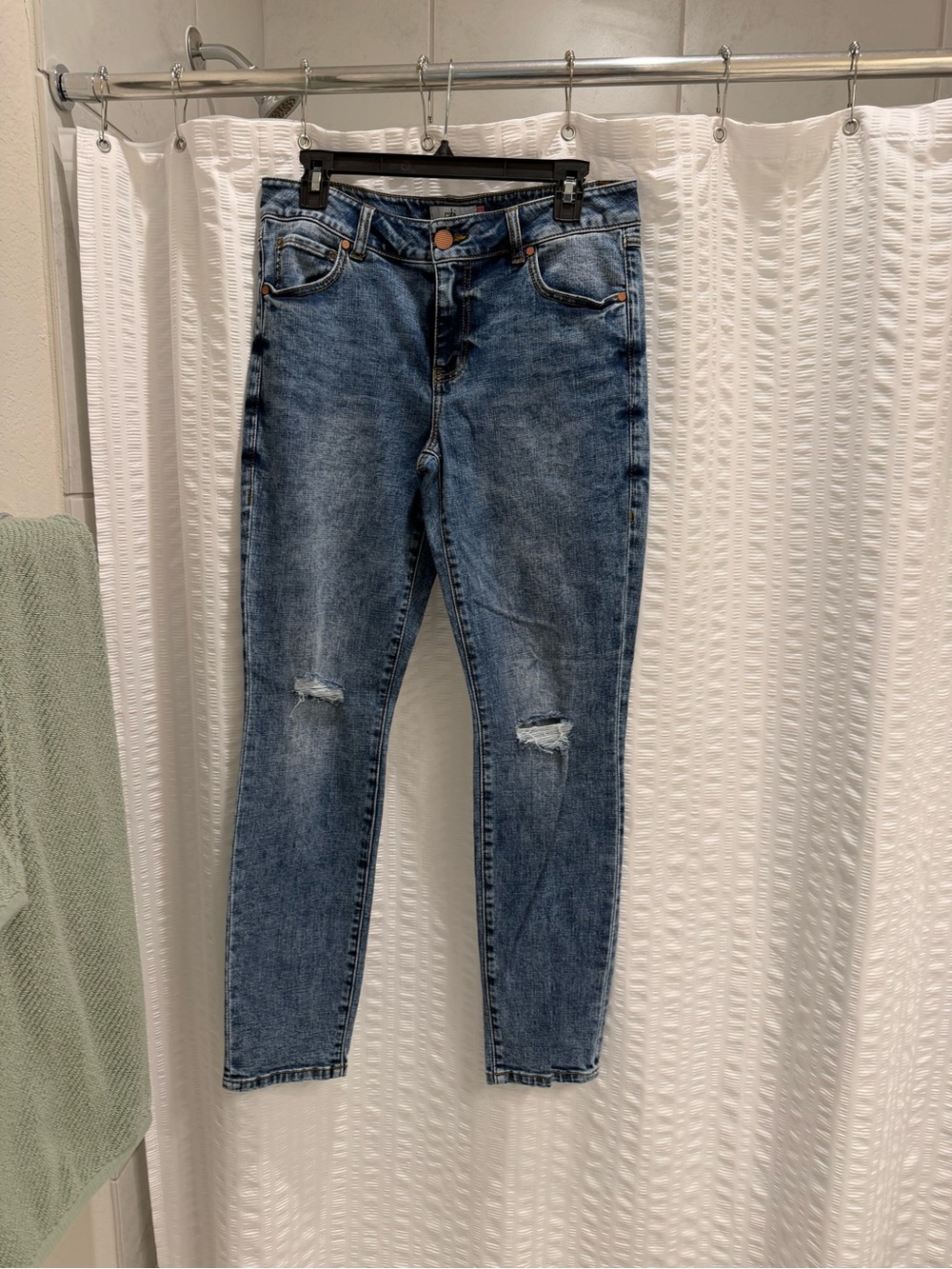 CAbi Distressed Medium Blue Skinny Jeans